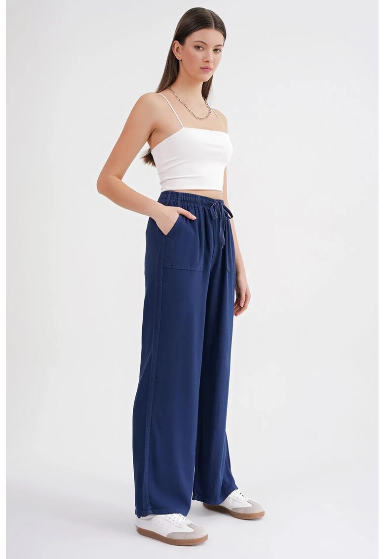 Pantaloni dama - talie elastica - bleumarin - textil