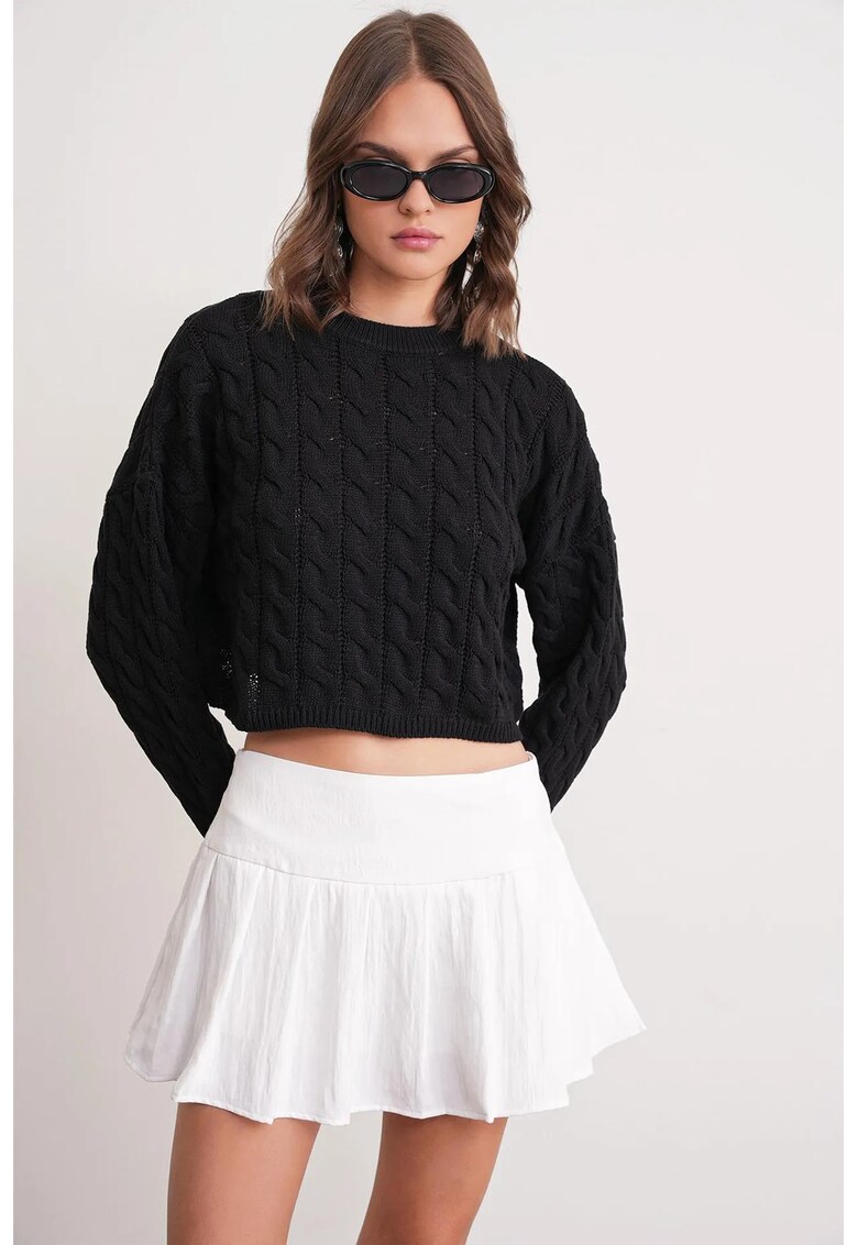 Pulover dama - Negru - Tricot - Guler rotund -