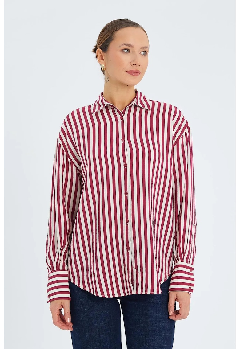Camasa cu maneca lunga - dungi - textil - Visiniu