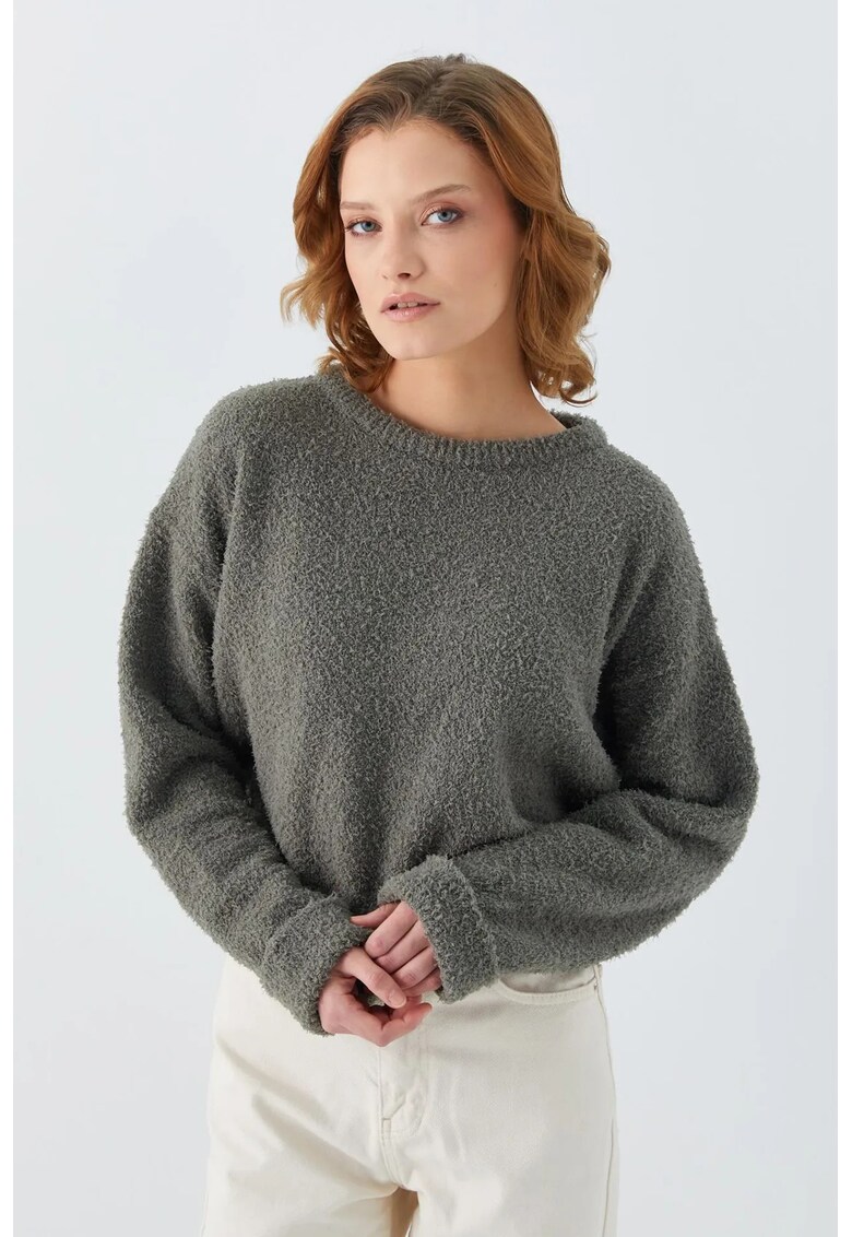 Pulovere dama - pulover tricotat scurt - kaki - tricot -