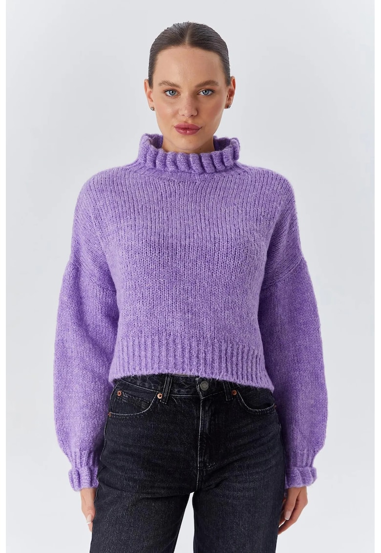 Pulover scurt - Tricot - Guler inalt - Violet