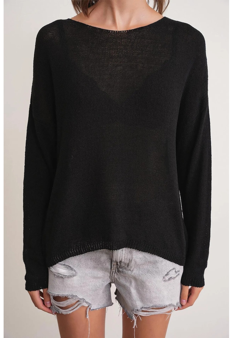 Pulover dama - supradimensionat - umeri cazuti - negru - tricot -