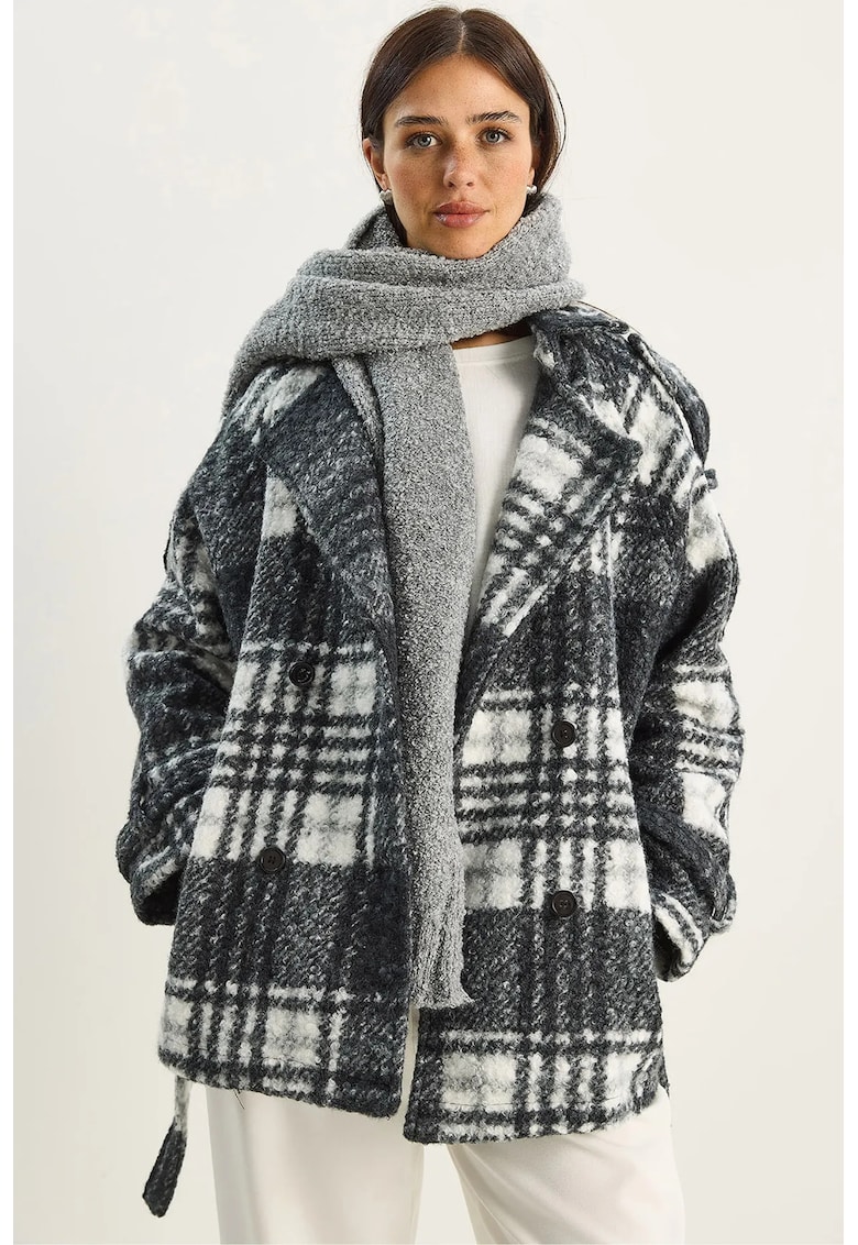 Palton dama - supradimensionat - gri - textil
