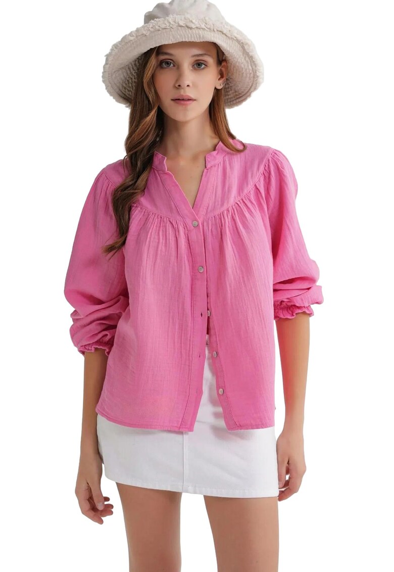 Camasa dama - camasa din amestec de in - roz pudrat - textil