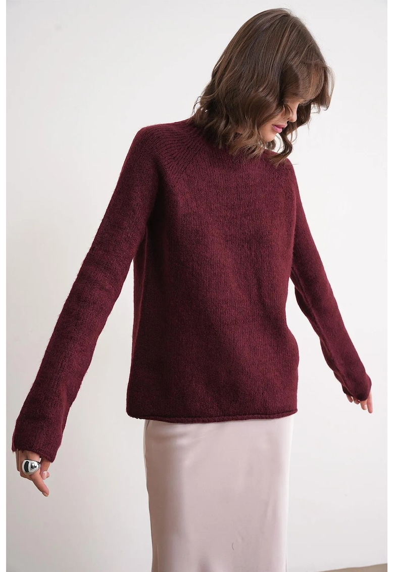Pulover dama - Guler inalt - Tricot - Visiniu -