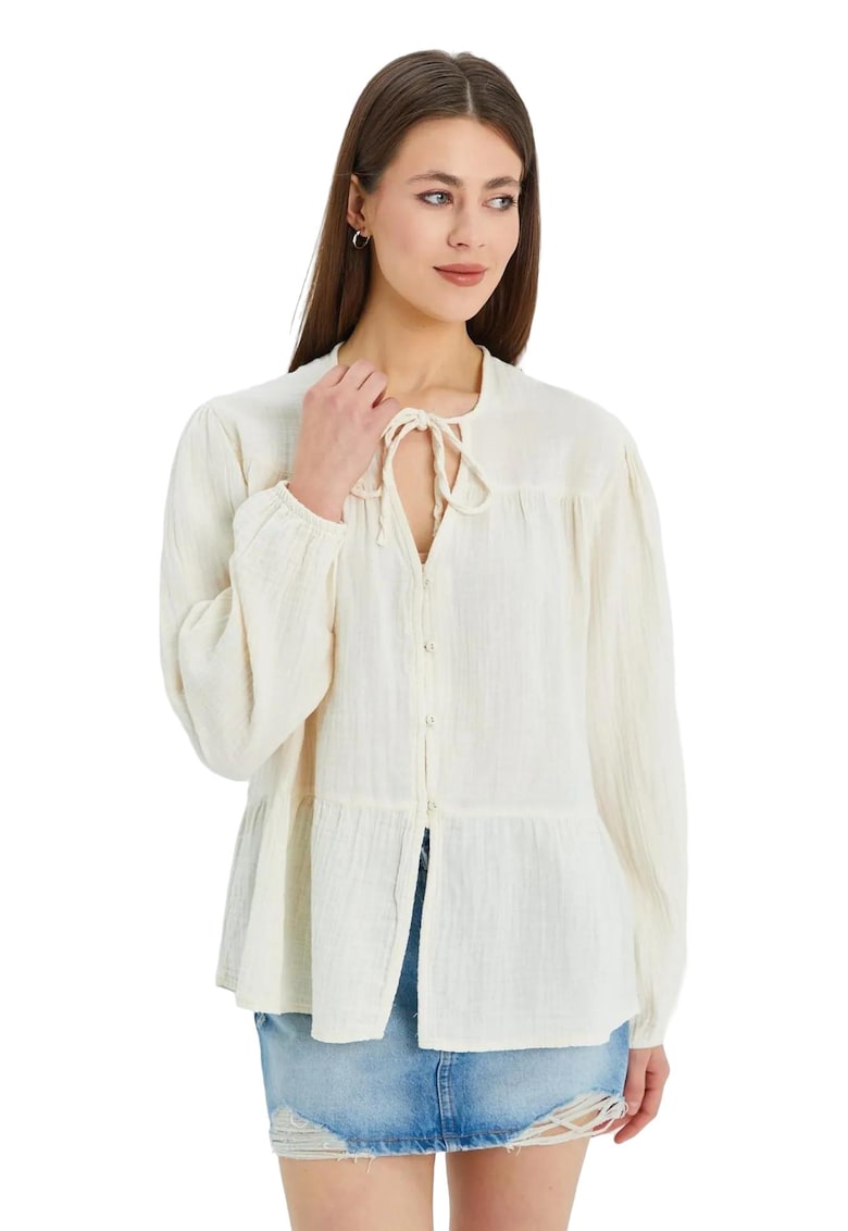 Camasa dama - bluza cu maneca lunga - croiala relaxata - culoare natural - textil