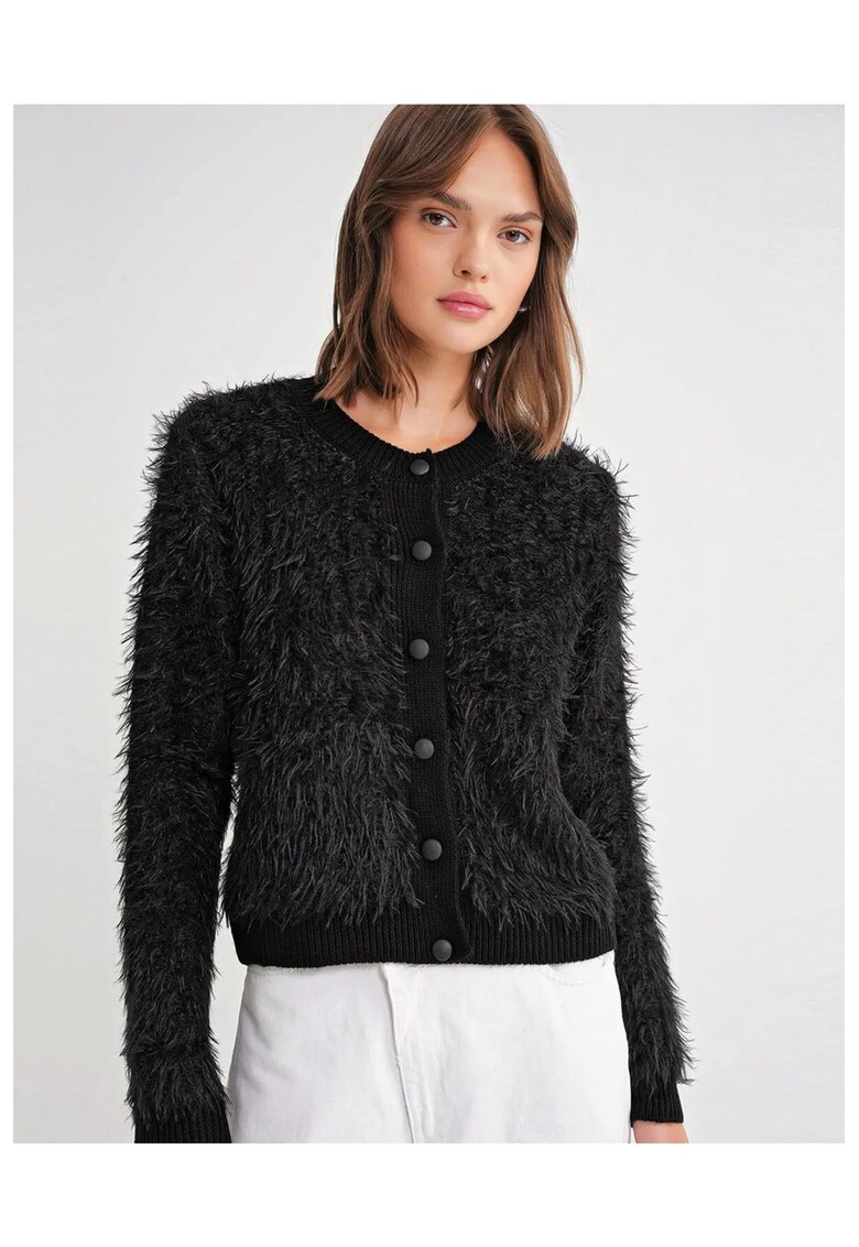 Cardigan - texturat moale cu nasturi - negru - tricot -
