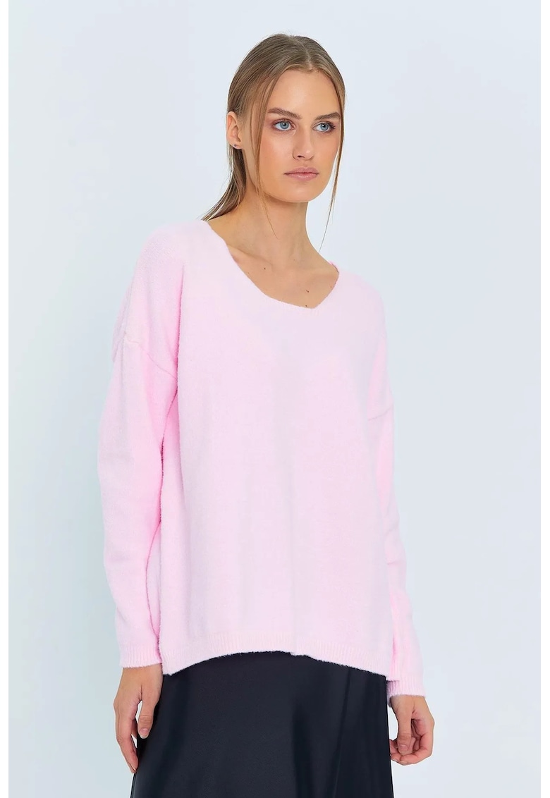 Pulover dama - Relaxed Fit - roz pudrat - tricot -
