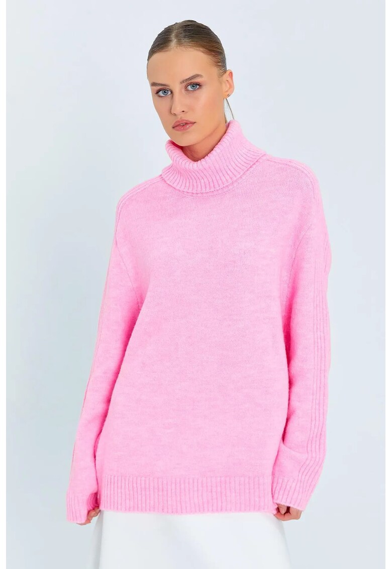 Pulover dama - Roz pudrat - Tricot -