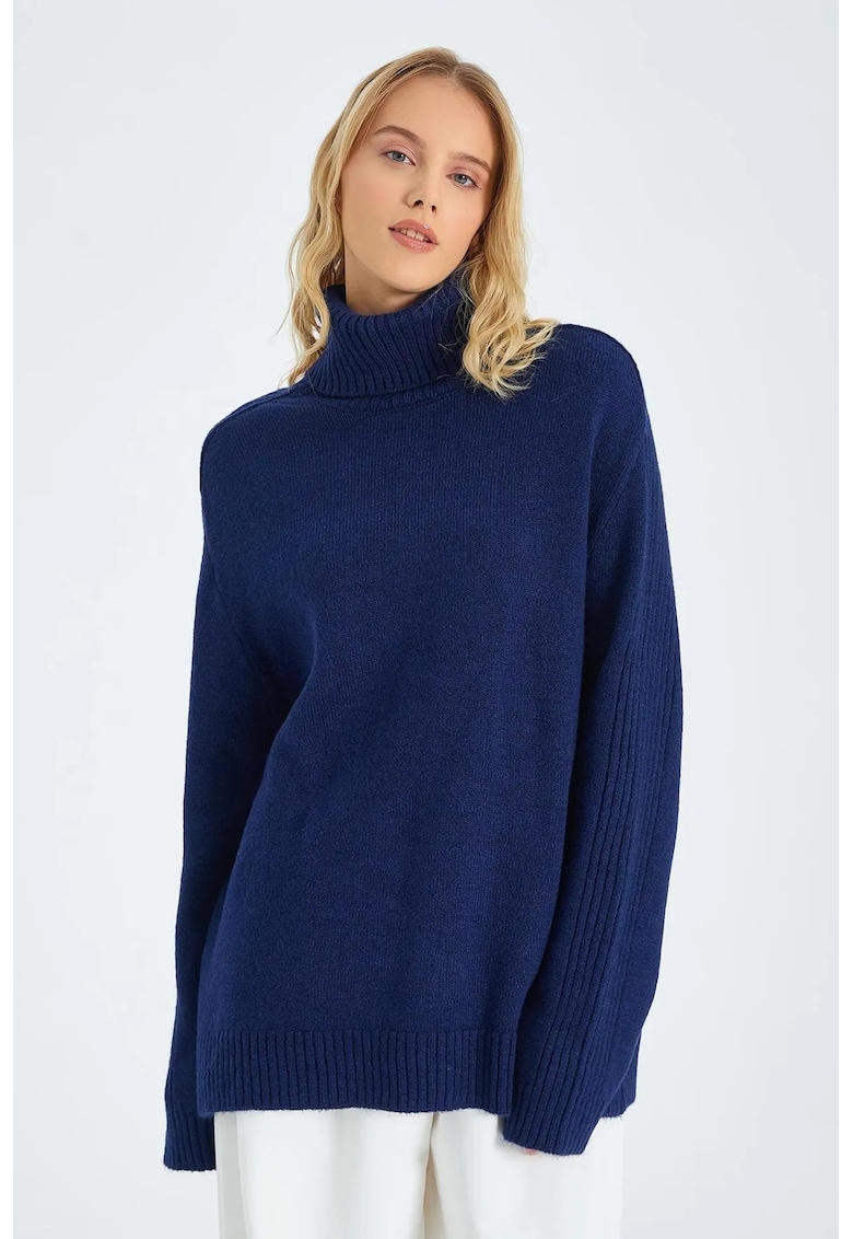 Pulover tricotat - croiala lejera - bleumarin -