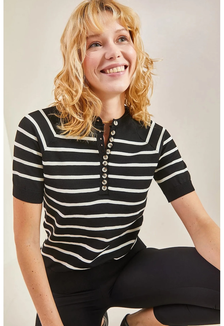 Tricou dama - bluza polo cu guler - maneca scurta - negru - jerseu -