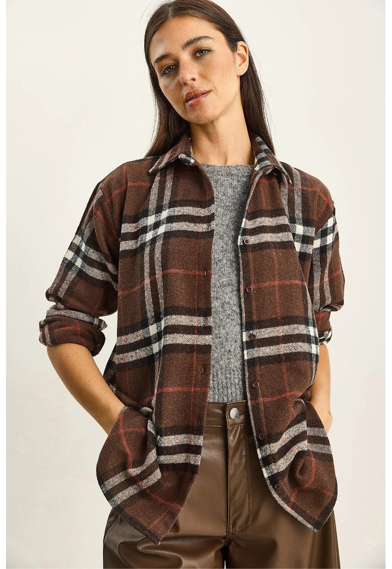 Camasa dama - cu maneca lunga - maro - textil -