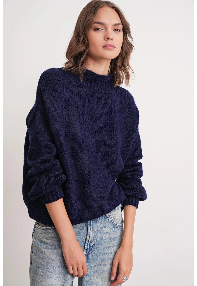 Pulover gros tricotat - Relaxed Fit - albastru marin - tricot -