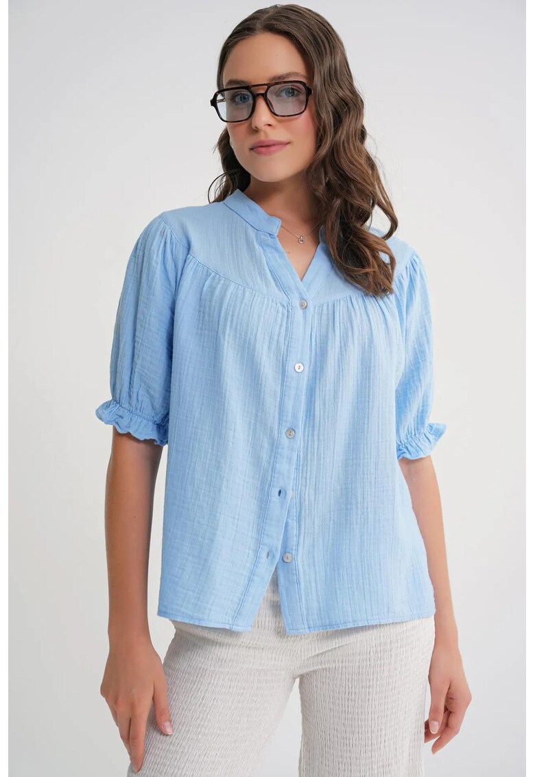 Camasa dama - cu maneca scurta - albastru deschis - amestec de in