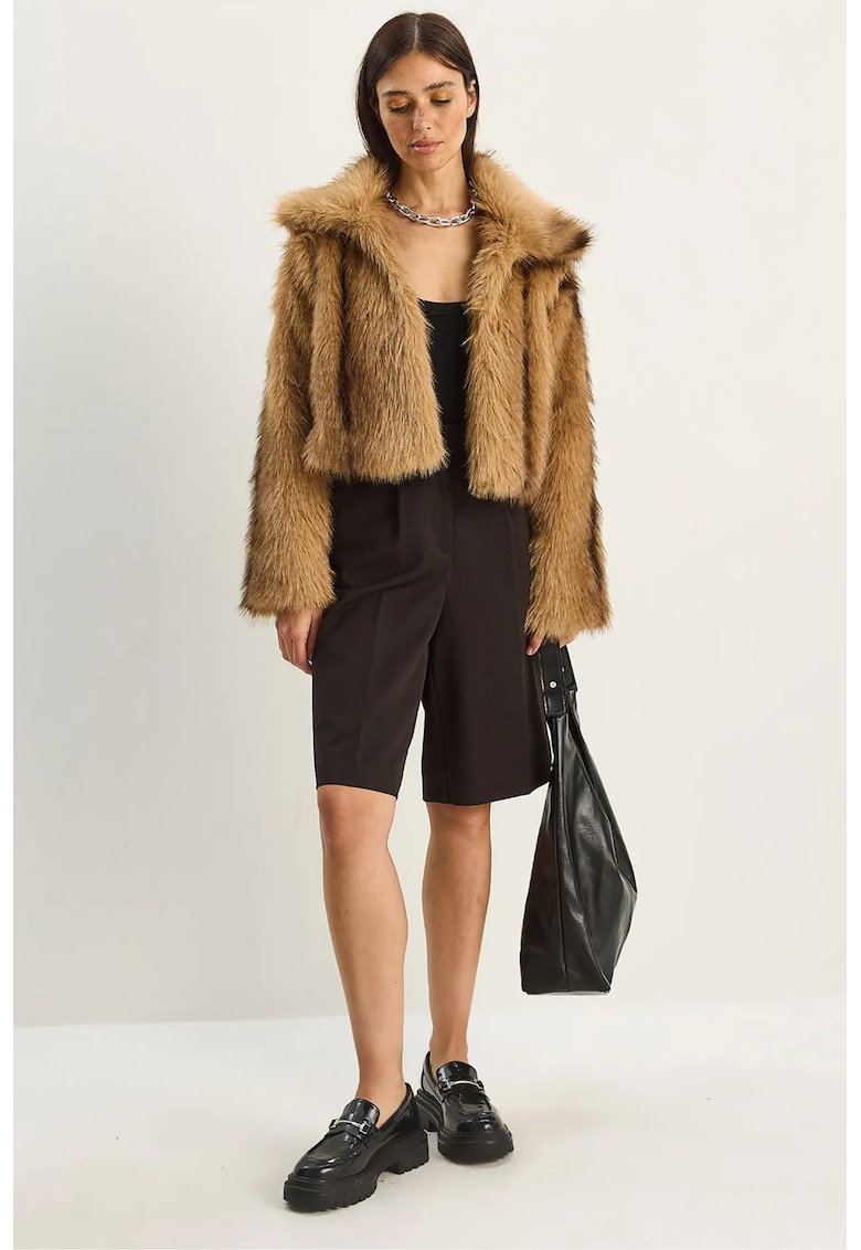 Geci matlasate si din puf - Femei - Geaca de plus cu model din blana artificiala LUCCI - Maro Camel