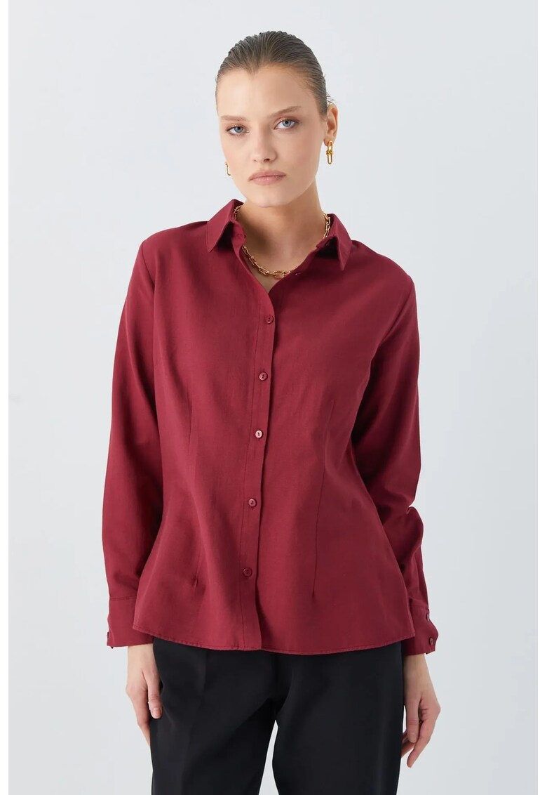 Camasa dama poplin Slim Fit rosu burgundy - Visiniu