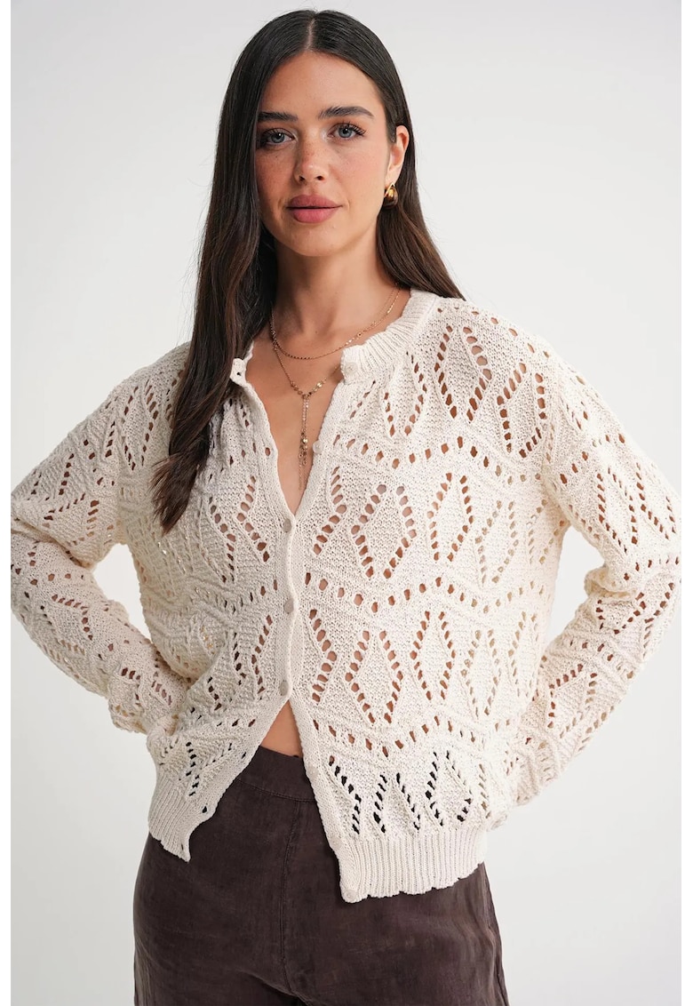 Cardigan tricotat - inchidere cu nasturi - natural -