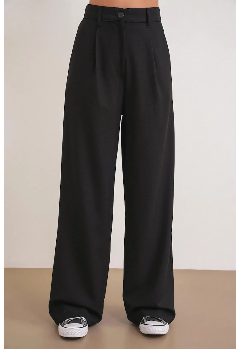 Pantaloni dama - Palazzo - talie inalta - negru - textil