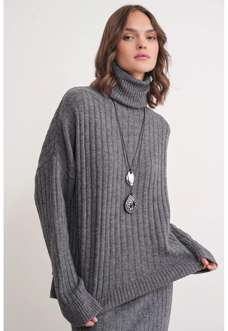 Pulover dama - oversize - gri inchis - tricot -