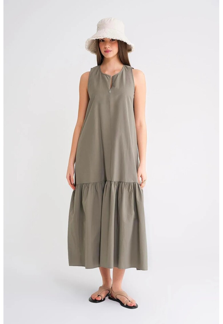 Rochie Maxi Gri - cu Volane - Textil