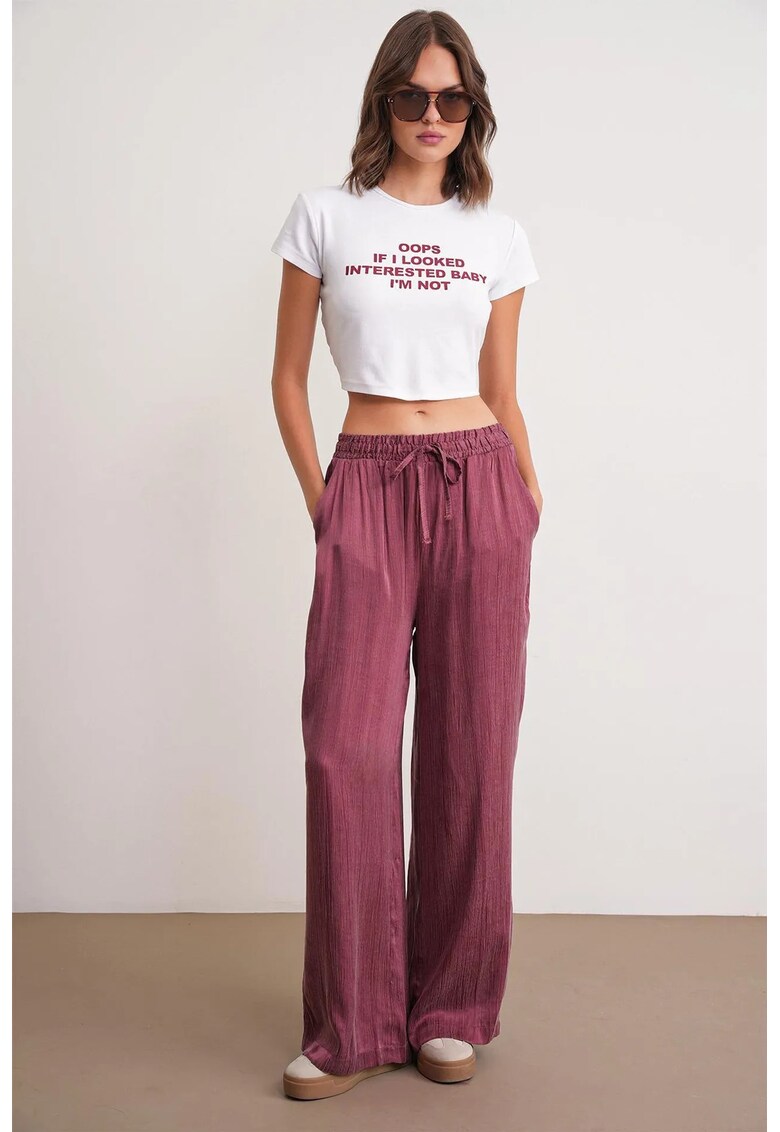 Pantaloni dama - cu snur - picior lat - rosu burgund - textil