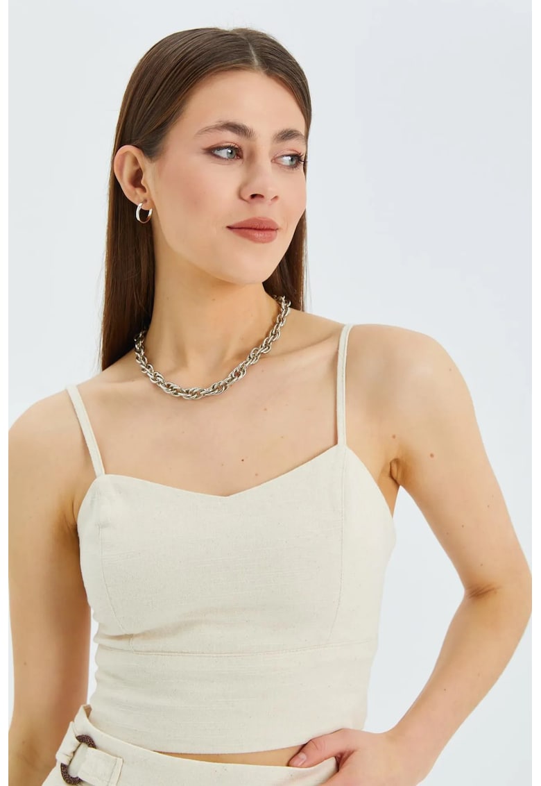 Maiou dama - scurta - guler inima - natural - textil