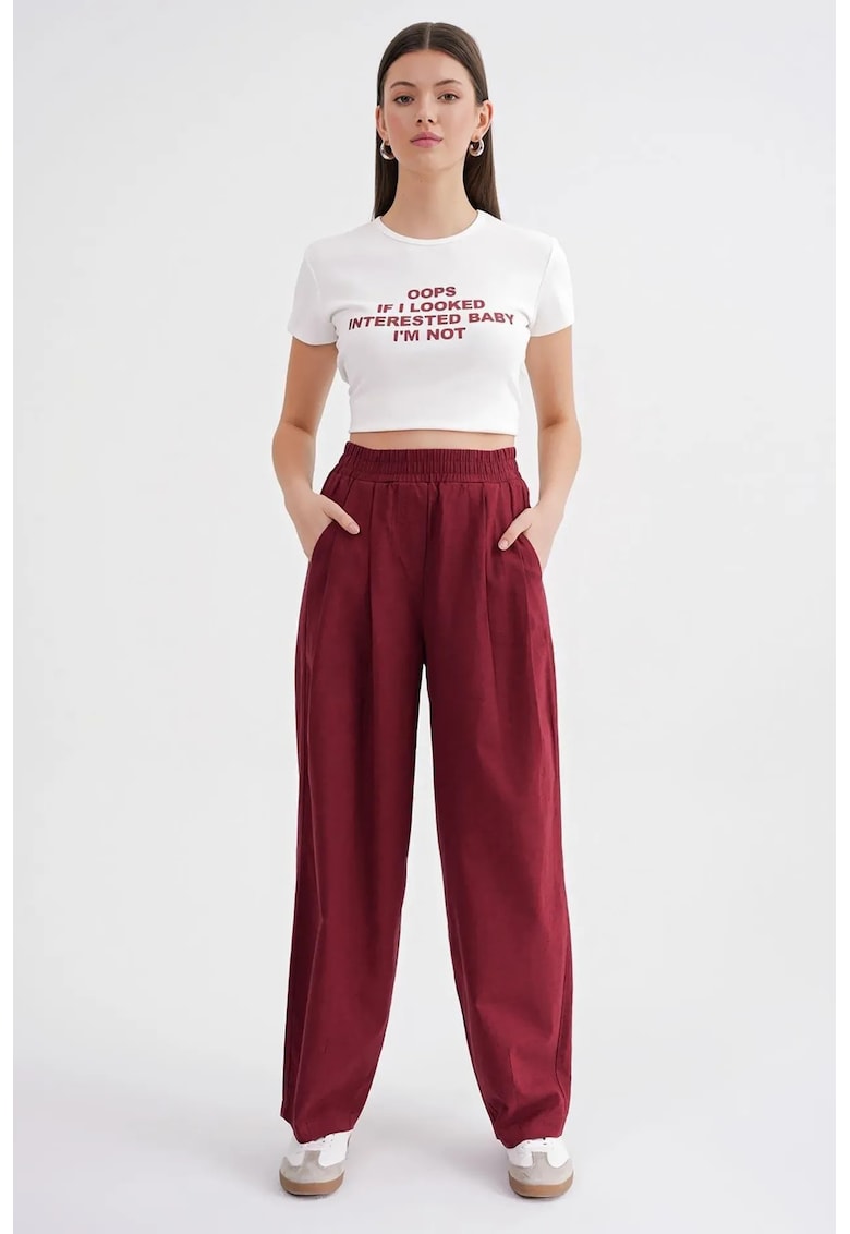 Pantaloni dama - Straight Fit - rosu burgundy - textil