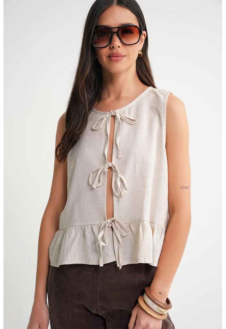 Maiou dama - volane - nod in fata - natural - textil