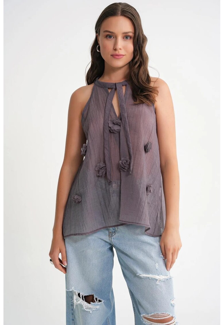 Maiou cu volane - decolteu in V - roz garoafa - textil