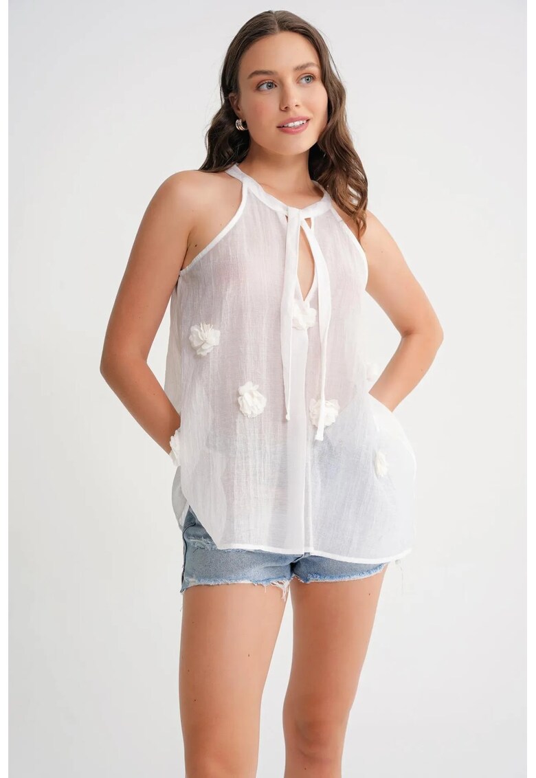 Maiou dama - cu volane - alb - textil