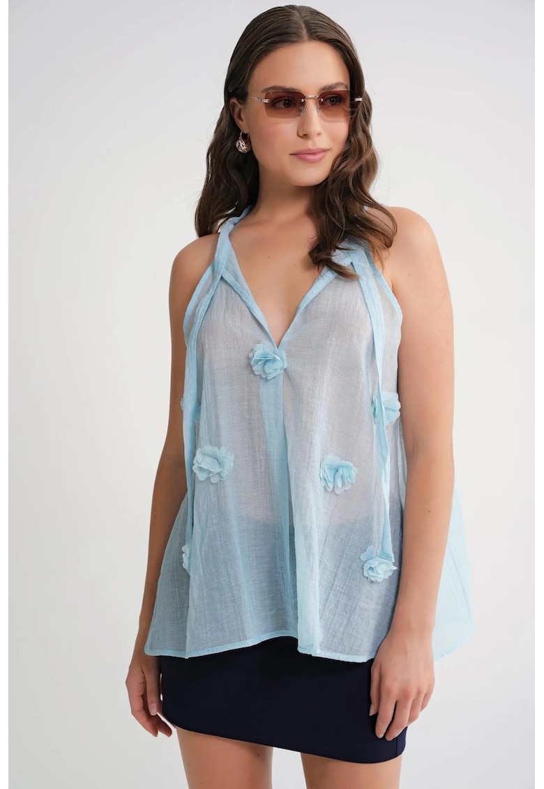 Maiou cu volane - decolteu in V - albastru deschis - textil