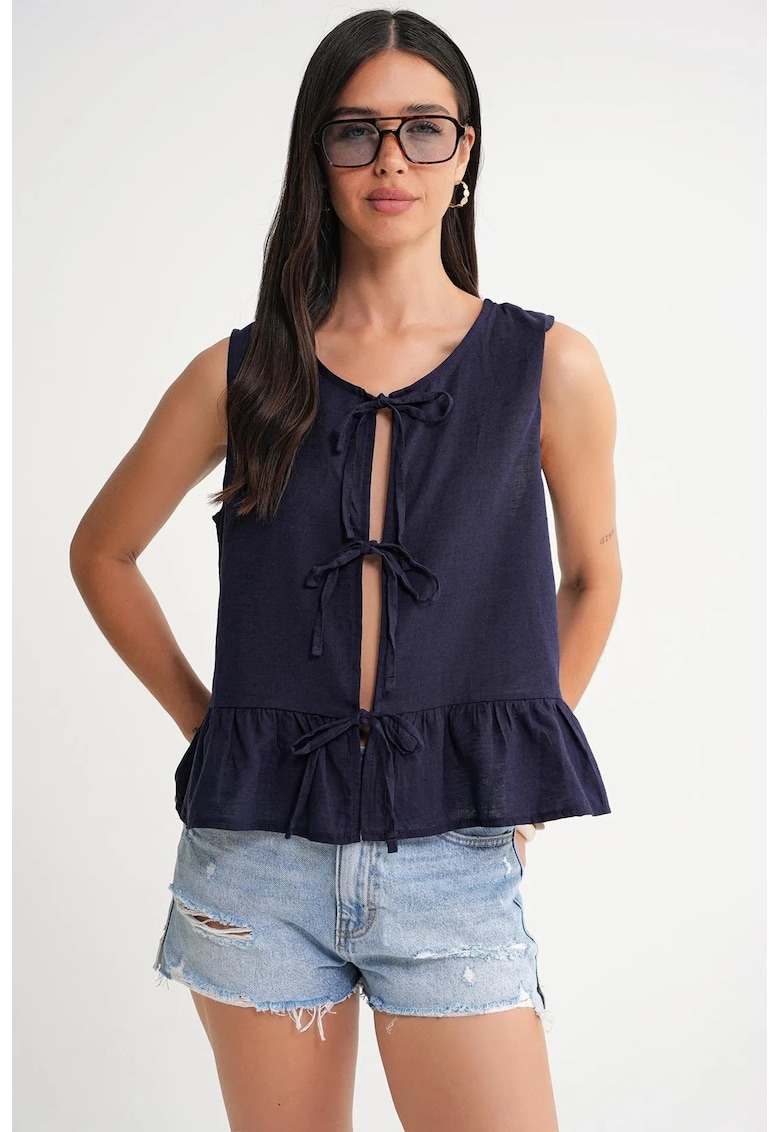 Maiou dama - Bluza cu volane si nod in fata - Albastru marin - Textil