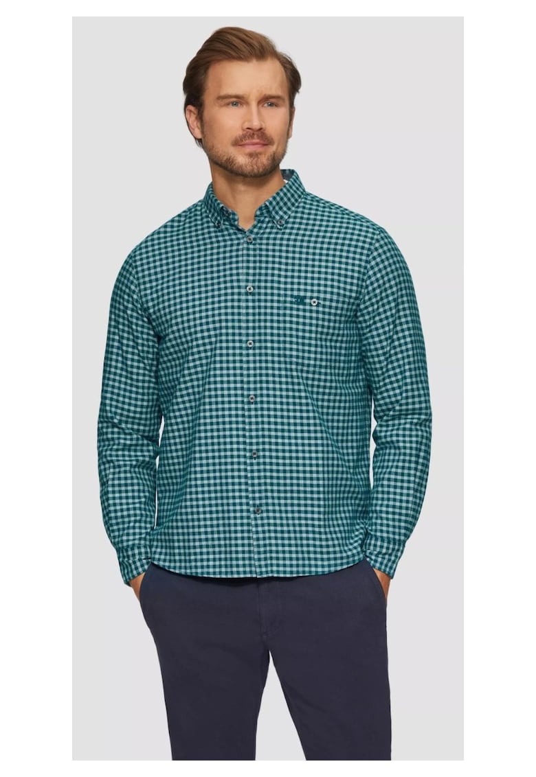 Camasa barbati cu buzunar - guler cu nasturi si imprimeu in carouri - Verde - Verde