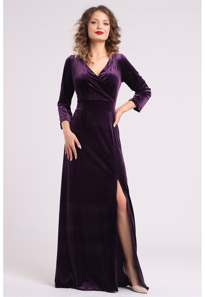 Rochie lunga din catifea cu slit lateral