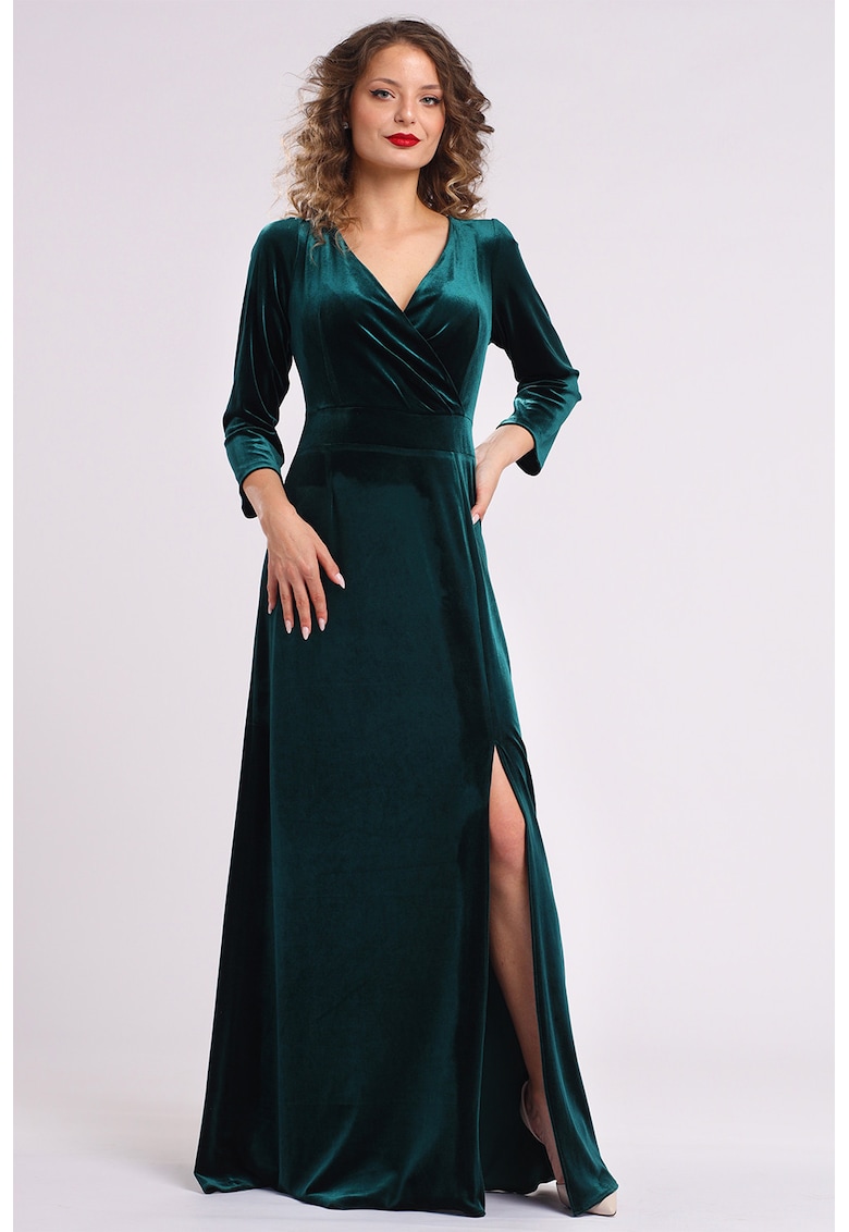 Rochie lunga din catifea cu slit lateral