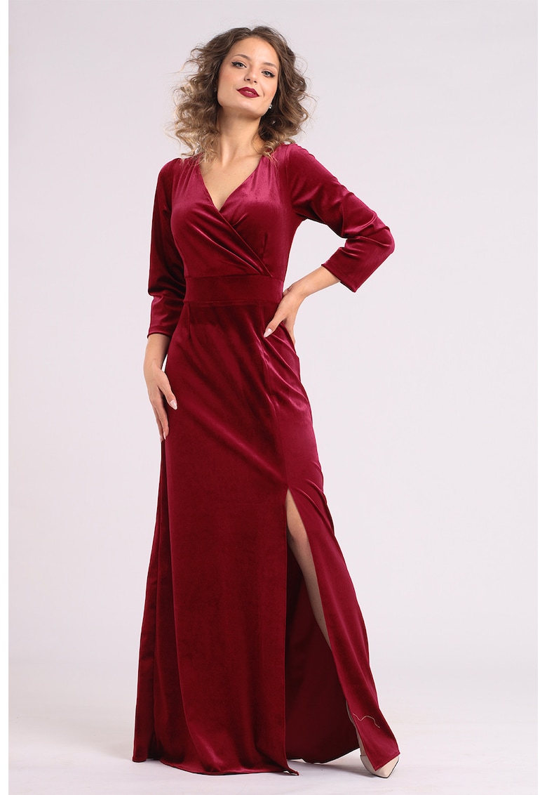 Rochie lunga din catifea cu slit lateral