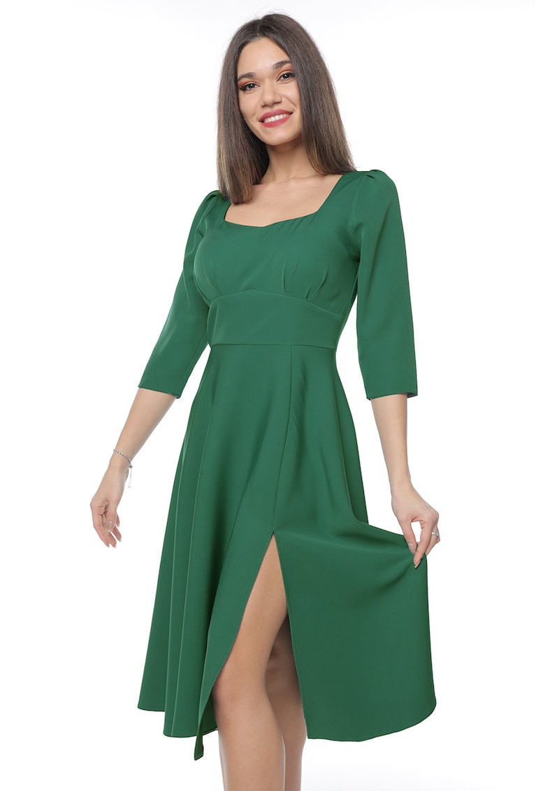 Rochie midi cu slit lateral - Verde