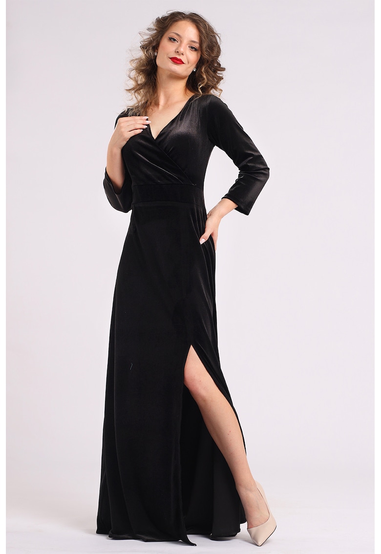Rochie lunga din catifea cu slit lateral