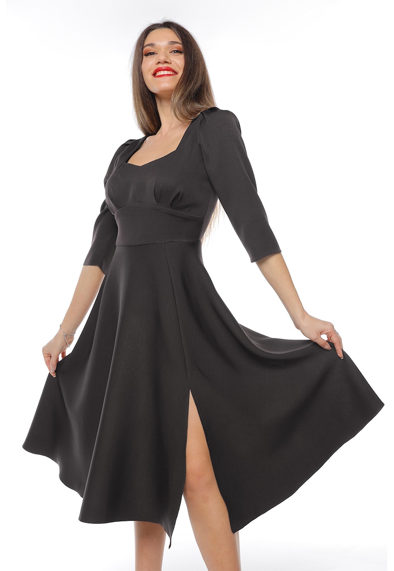 Rochie midi cu slit lateral - Negru