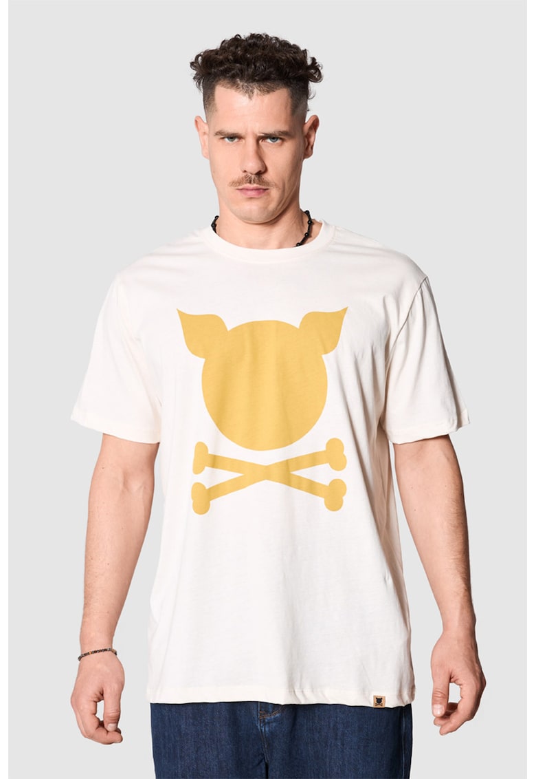 Porc Tricou unisex de bumbac cu logo - Portocaliu/Alb murdar