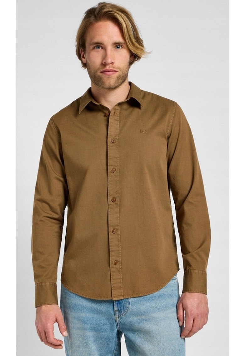 Camasa barbati - Patch - bumbac - maro - maneca scurta - regular fit - 02 Brown