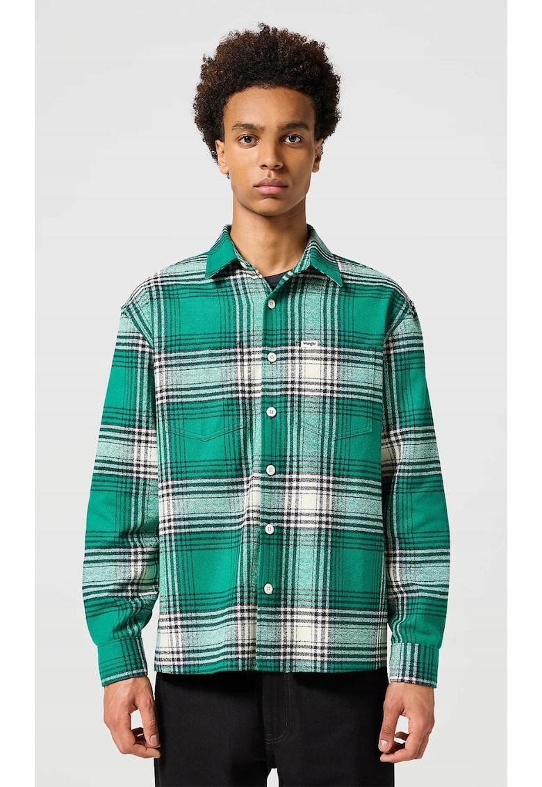 Camasa barbati Non Frayed - croiala relaxata - carouri albastru - azur si alb - bumbac cu poliester