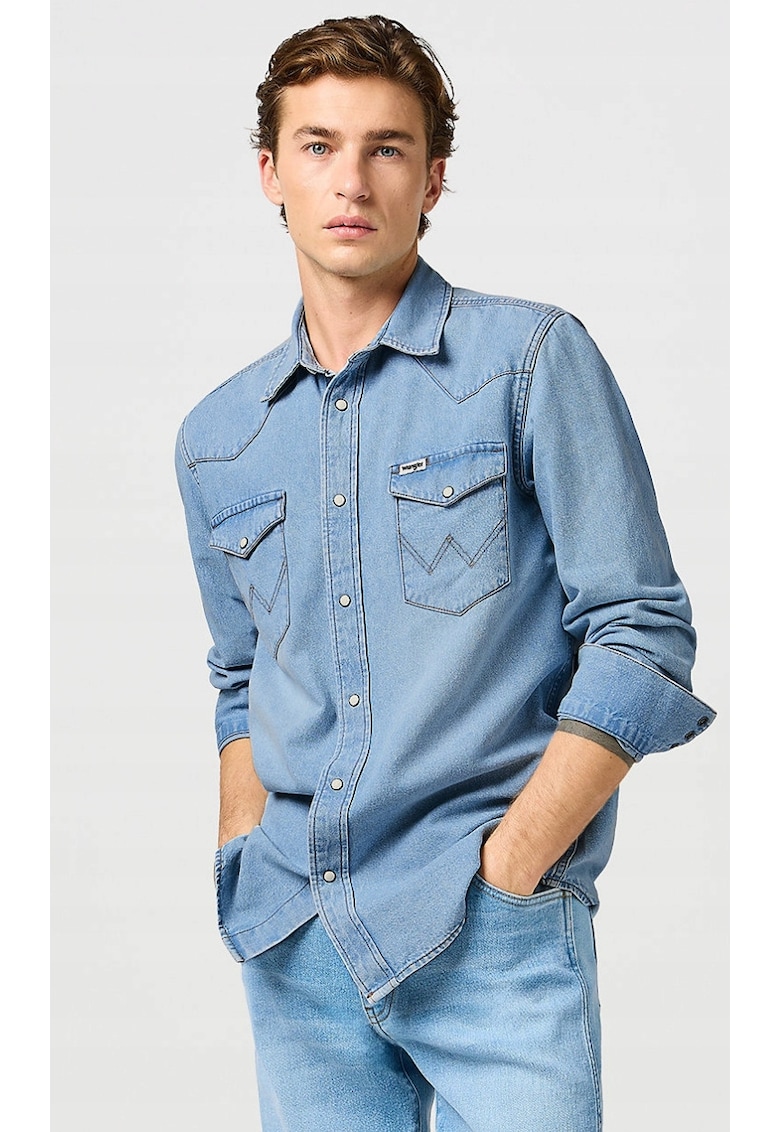 Camasa barbati - denim - albastru - bumbac - maneca scurta - regular fit - Albastru