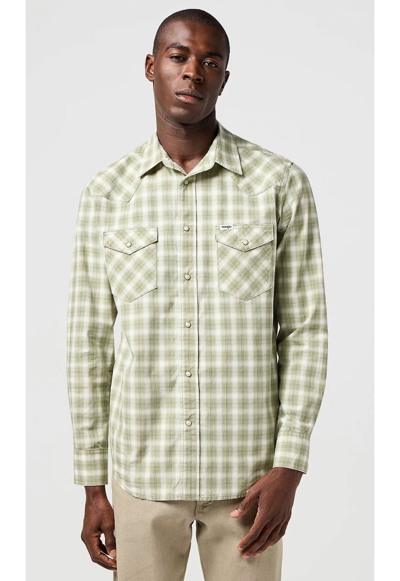 Camasa barbati - model WESTERN SHIRT - regular fit - verde - bumbac