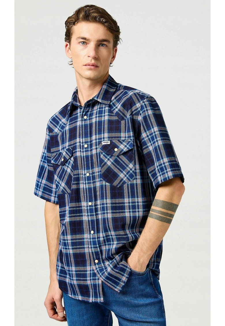 Camasa barbati - SS WESTERN SHIRT - 2 buzunare - albastru - bumbac