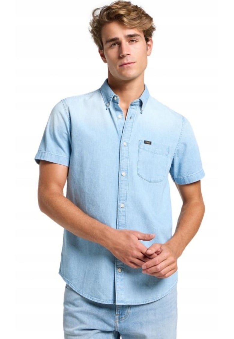 Camasa barbati model BUTTON DOWN SS - regular fit - albastru - bumbac