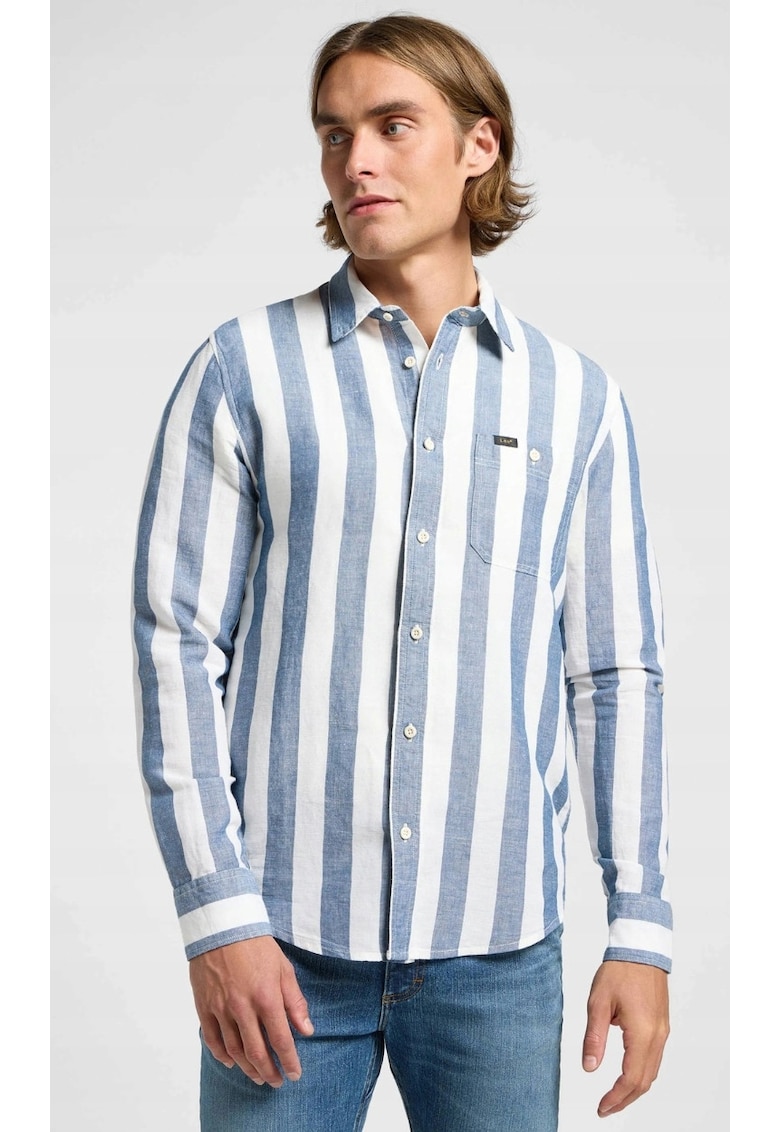 Camasa barbati - Orion - dungi - alb - bumbac - maneca scurta - regular fit