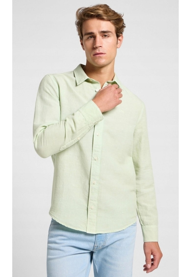 Camasa barbati - PATCH SHIRT - verde pastel - bumbac - maneca scurta - regular fit