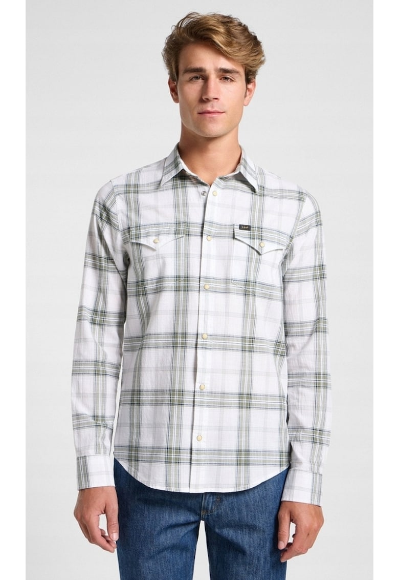 Camasa barbati model CLEAN Mercantile - bumbac - verde - fermoar - maneca scurta