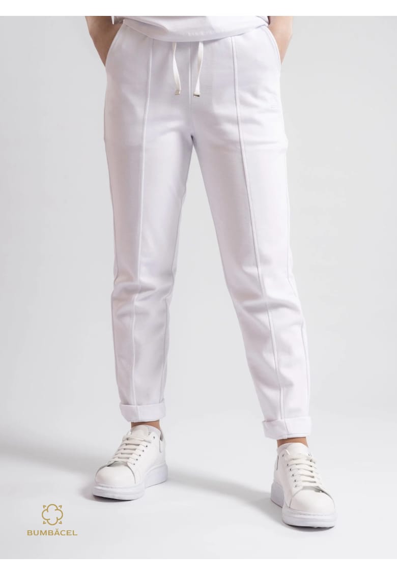 Pantaloni pentru dame - din bumbac - cu buzunare - Alb